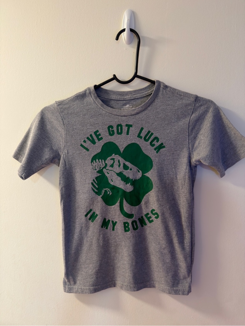 The Children's Place Gray Tee with Green Shamrock Dino Graphic